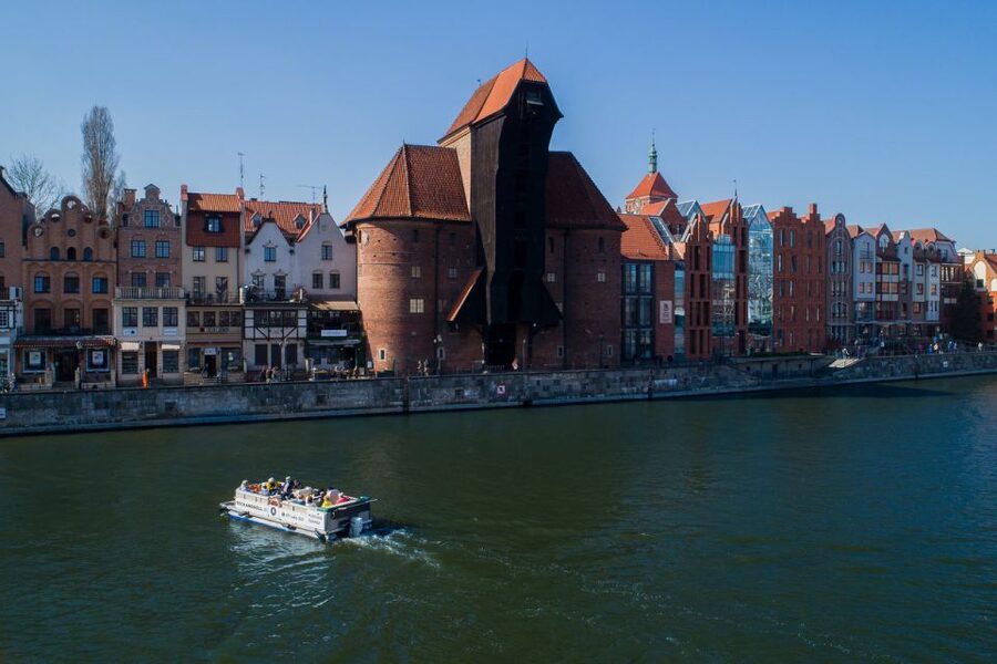 Gdańsk: Motlawa River Sightseeing Catamaran Cruise - Polish Hook and the shipyard cranes