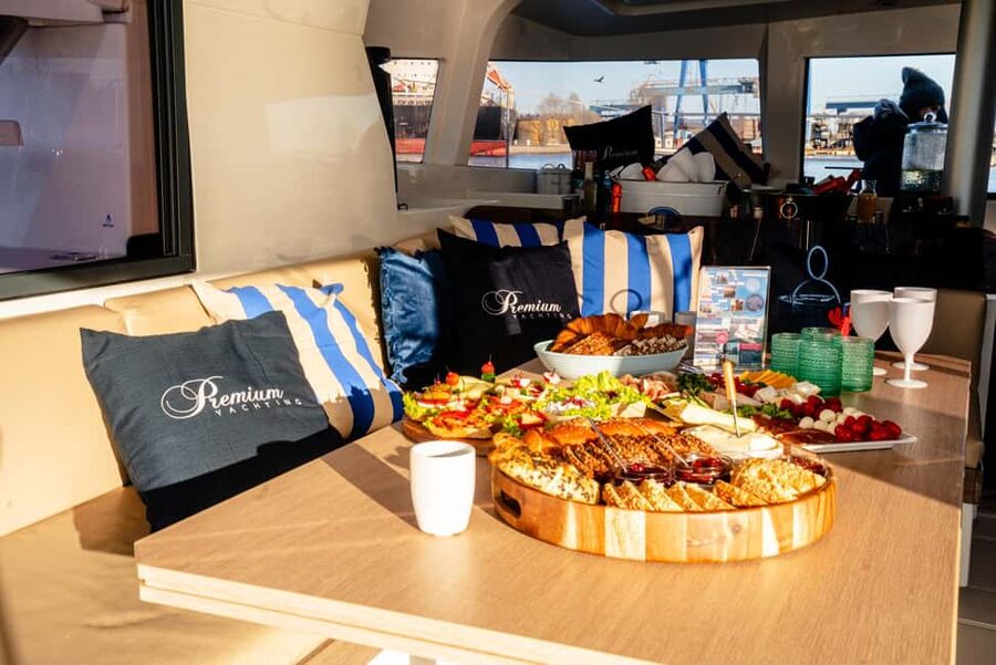 Gdansk/Sopot: Breakfast Cruise on a Catamaran - A breakfast table with a moving view